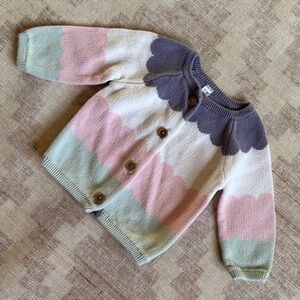 Bonjour Baby Cardigan with Wooden Look Buttons and Pastel Scalloped Design 0-3M